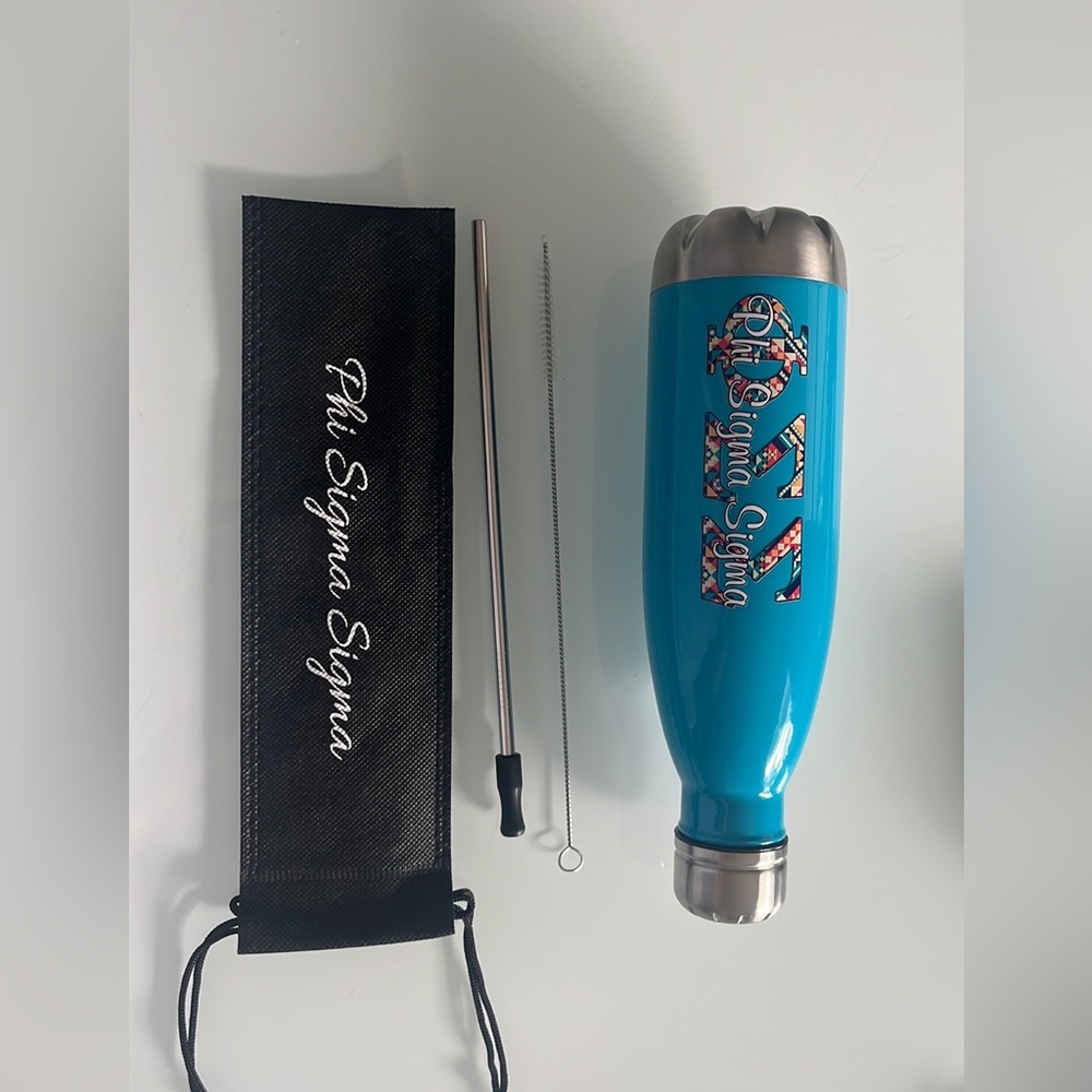 PHI SIGMA SIGMA bundle officially licensed lettered water bottle and metal straw